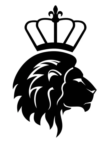 stock vector Black lion head with crown isolated on white background