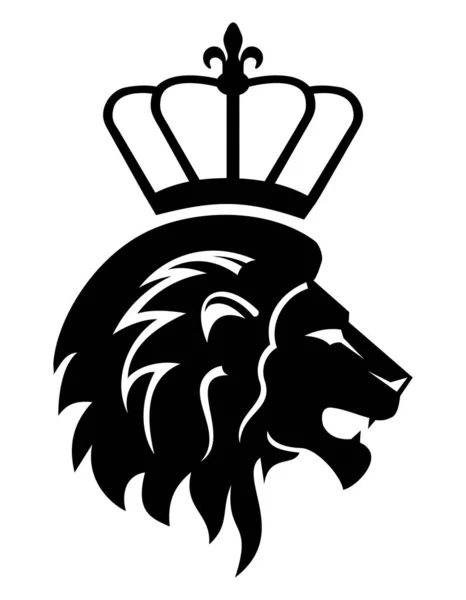 stock vector Black lion head with crown isolated on white background