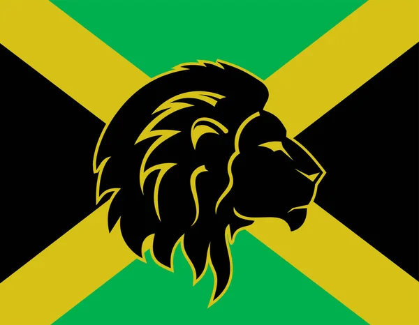 Schwarzer Löwenkopf Auf Jamaika Flagge — Stockvektor