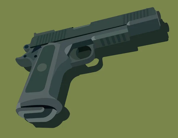 Grå Pistol Grön Bakgrund Med Kopieringsutrymme — Stock vektor