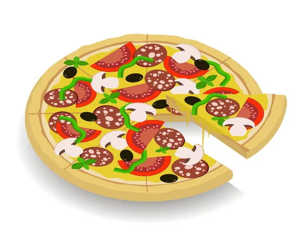 Pizza Fatiada Isolada Fundo Branco —  Vetores de Stock