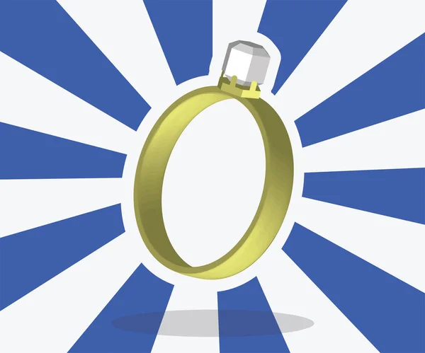 Golden Ring Diamond Striped Blue Background — Stock Vector