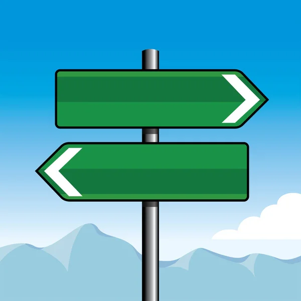 コピースペース 山と青の背景と緑の道路標識 — ストックベクタ