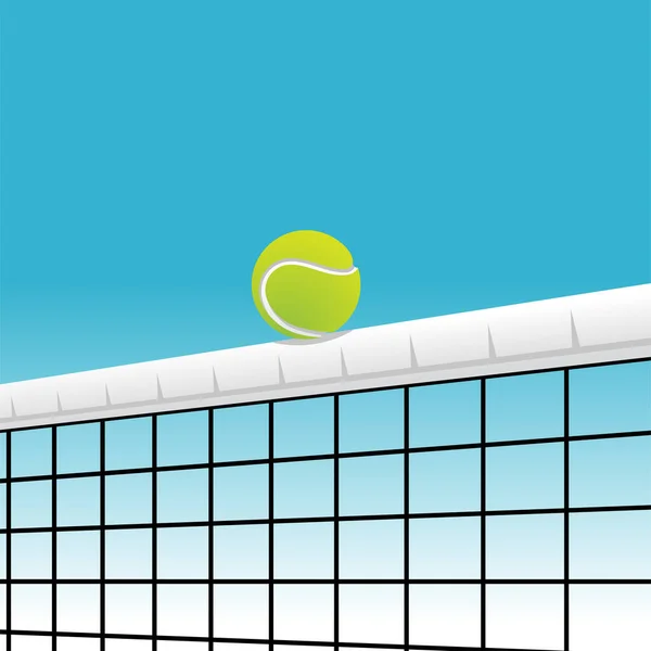 黄色のボールとテニスネット 青い空とコピースペース — ストックベクタ