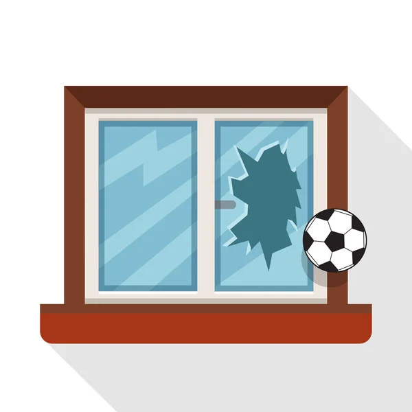 Fenster Mit Glasscherben Und Herabfallendem Fußballball — Stockvektor