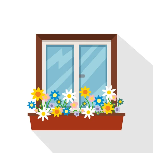 Fenêtre Propre Confortable Avec Pot Fleurs Extérieur — Image vectorielle