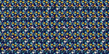 Çiçeksiz desen, mavi taban, renkli çiçekler, vektör çizimi