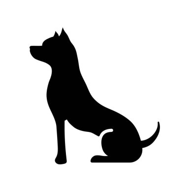 köpek simgesi, köpek oturması, siyah beyaz, vektör illüstrasyonu