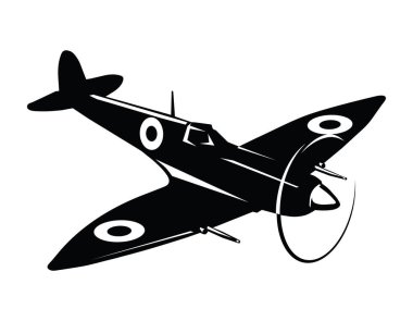 Eski savaş uçağı, siyah ve beyaz, vektör çizimi
