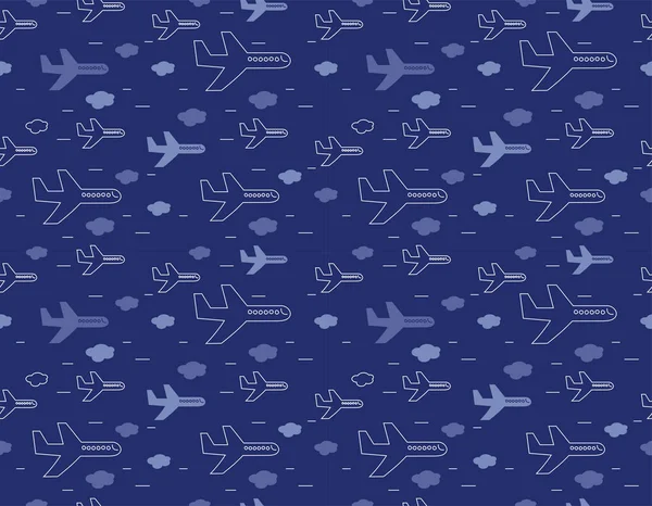 Einfaches Flugzeug Nahtloses Muster Blaue Farbe Vektorillustration — Stockvektor