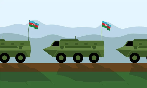 Vehículos Blindados Columna Bandera Azerbaiyán Ilustración Vectorial — Vector de stock