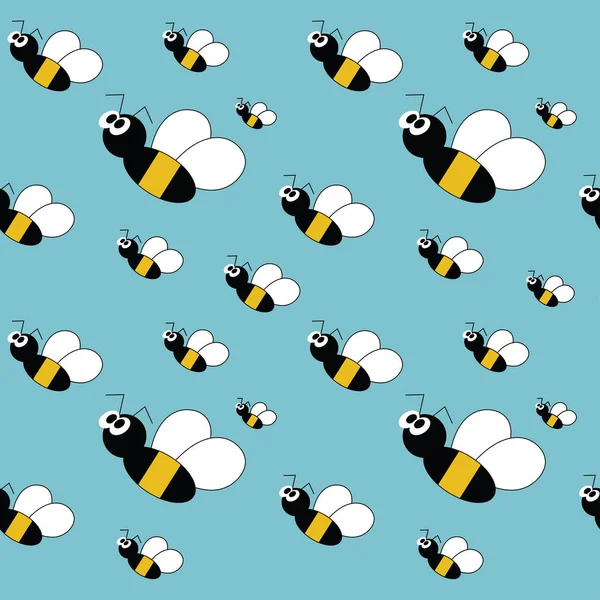 Bees Seamless Pattern Cartoon Blue Background Vector Illustration — Stock Vector