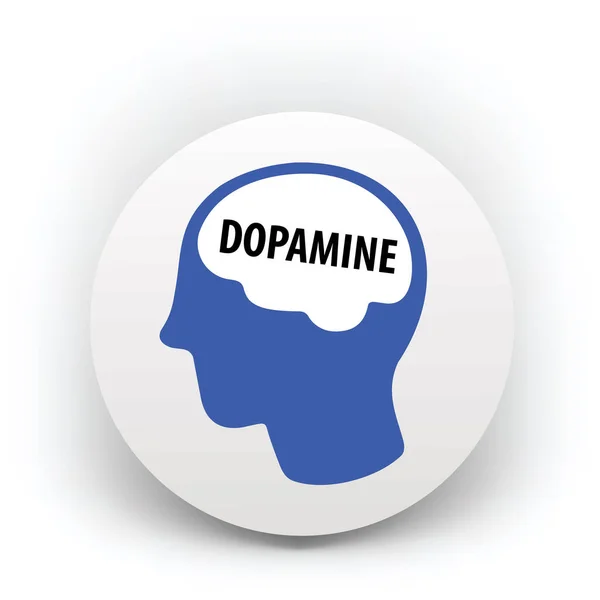 Concept Dopamine Tête Homme Avec Cerveau Icône Bouton Bleu Illustration — Image vectorielle