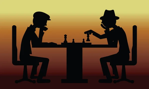 Satranç Oyunu Iki Yaşlı Insan Masa Vektör Illüstrasyonu — Stok Vektör