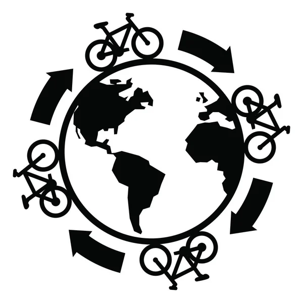 Bicicleta Redor Globo Terra Bicicletas Ilustração Vetorial — Vetor de Stock