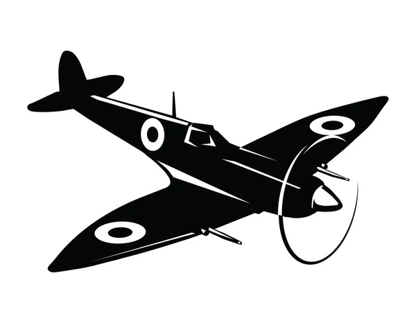 Avião Caça Velho Preto Branco Ilustração Vetorial — Vetor de Stock