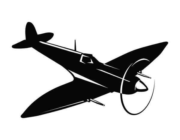 Avião Caça Velho Preto Branco Ilustração Vetorial — Vetor de Stock