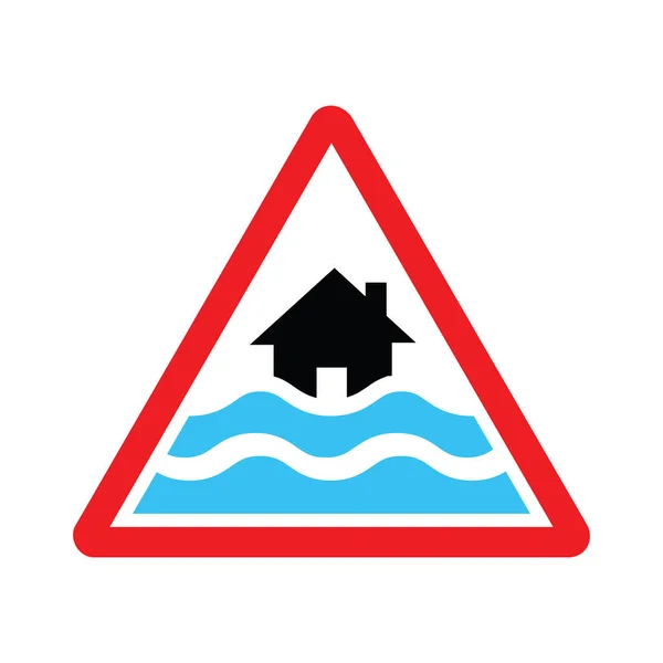 Flood Road Sign Red Blue Black Color Vector Illustration — Stock Vector