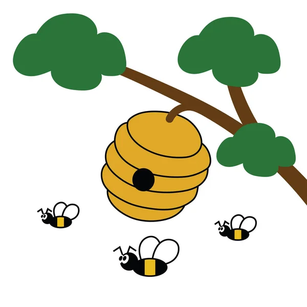 Bee Hive Bees Cartoon Vector Illustration — Stock Vector
