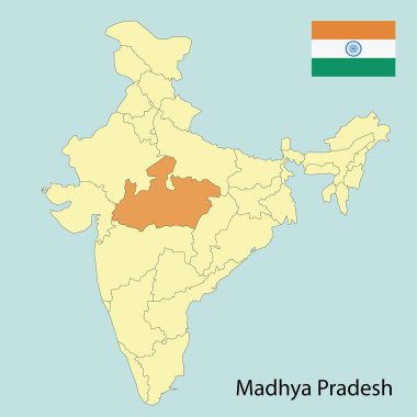 Madhya Pradesh, Hindistan 'ın devlet sınırları haritası.