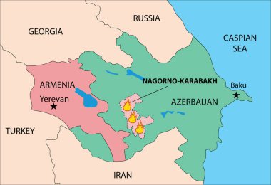 Nagorno-Karabakh haritası, Ermenistan Azerbaycan 'a karşı, vektör illüstrasyonu