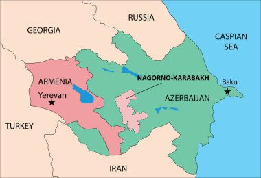 Nagorno-Karabakh haritası, Ermenistan Azerbaycan 'a karşı, vektör illüstrasyonu