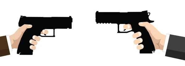 两把手枪对向对方 人民手握手枪 矢量图解 — 图库矢量图片