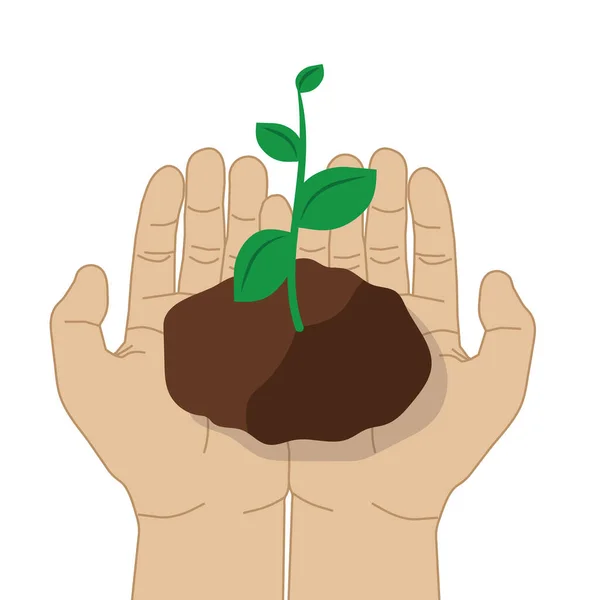 Mãos Segurando Planta Crescente Ilustração Vetorial — Vetor de Stock