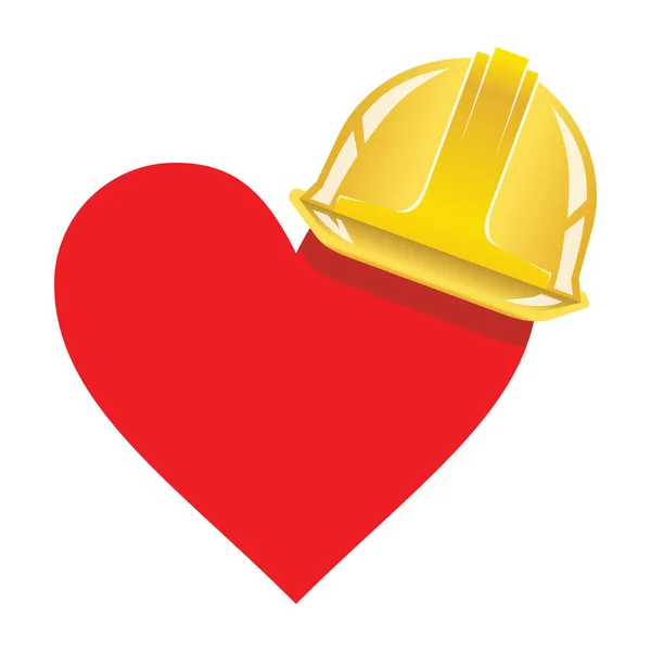 Σκληρό Καπέλο Στην Καρδιά Κράνος Ασφαλείας Κόκκινη Καρδιά Διανυσματική Απεικόνιση — Διανυσματικό Αρχείο