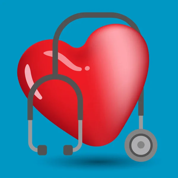 Red Heart Stethoscope Vector Illustration — Stock Vector