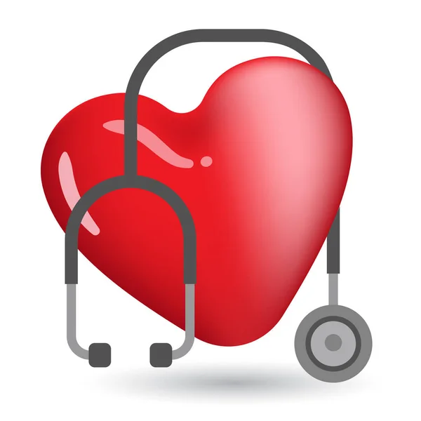 Red Heart Stethoscope Vector Illustration — Stock Vector
