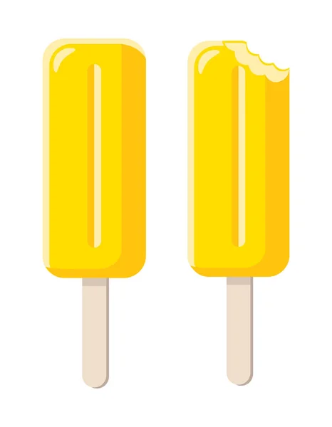 Желтое Мороженое Замороженные Закуски Пустыня Цельные Укушенные Векторные Иллюстрации — стоковый вектор