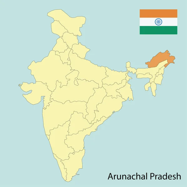 Arunachal Pradesh Map India State Borders — Stock Vector
