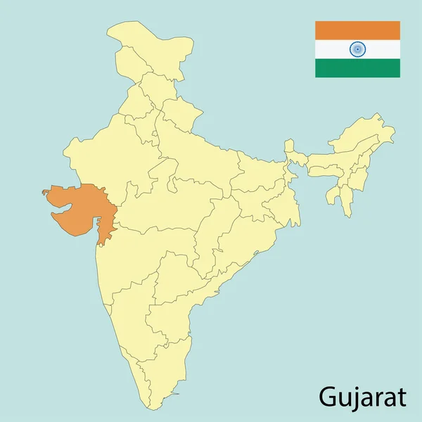 Gujarat Karta Över Indien Med Statsgränser — Stock vektor