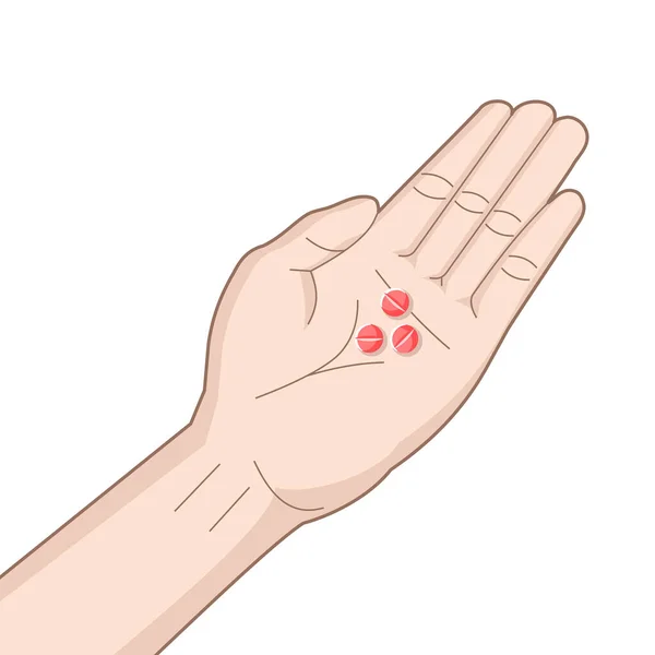 Rote Pillen Der Handfläche Vektorillustration — Stockvektor