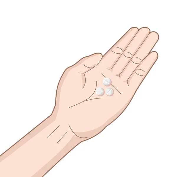 Witte Pillen Hand Palm Vector Illustratie — Stockvector