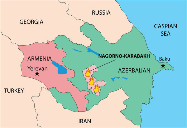 Nagorno-Karabakh map, Armenia vs Azerbaijan, vector illustration