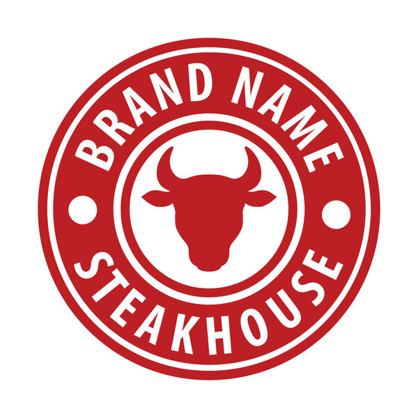 steakhouse or steak house, bull head, red rubber stamp, vector illustration