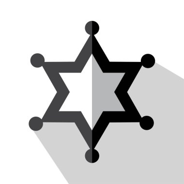 Şerif yıldızı ya da rozet, siyah beyaz, vektör illüstrasyonu