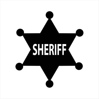 Şerif yıldızı ya da rozet, siyah beyaz, vektör illüstrasyonu