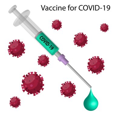 Coronavirus, covid-19, ilaç ya da kırmızı aşı içeren şırınga, vektör çizimi