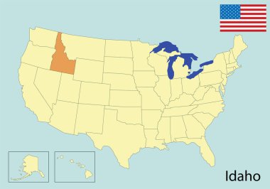 Idaho, ABD renkli haritalar, vektör illüstrasyonu 
