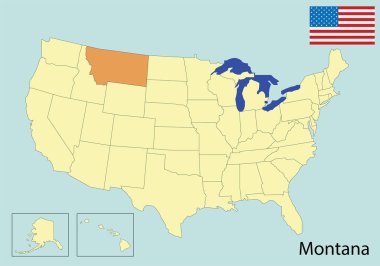 Montana, Amerika eyaletleri renkli harita, vektör illüstrasyonu 