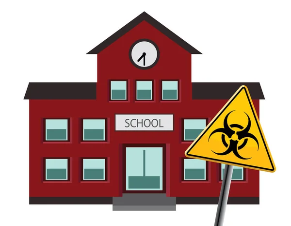 バイオハザード記号付きの赤い学校の建物 — ストックベクタ