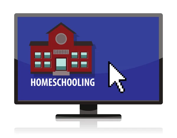 Home Schooling Concept Icona Della Scuola Sullo Schermo Illustrazione Vettoriale — Vettoriale Stock