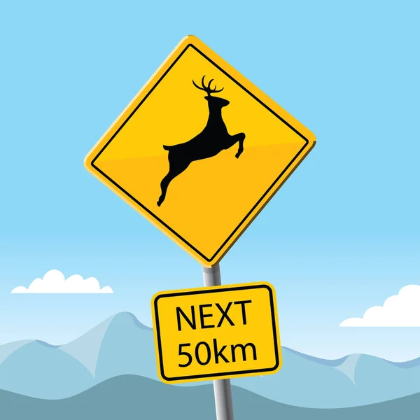 stock vector deer crossing next 50km, nature background, vector illustration