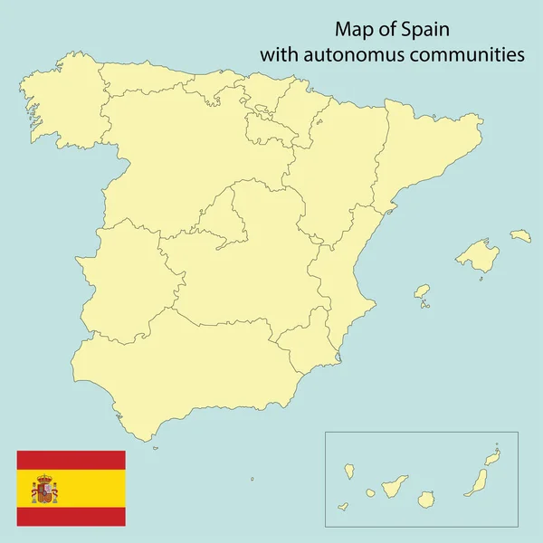 Карта Испании Автономными Сообществами Векторная Иллюстрация — стоковый вектор