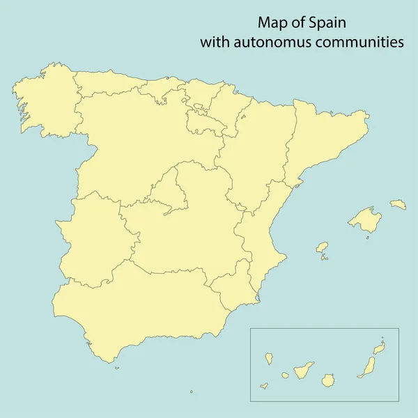 España Mapa Con Comunidades Autónomas Ilustración Vectorial — Vector de stock