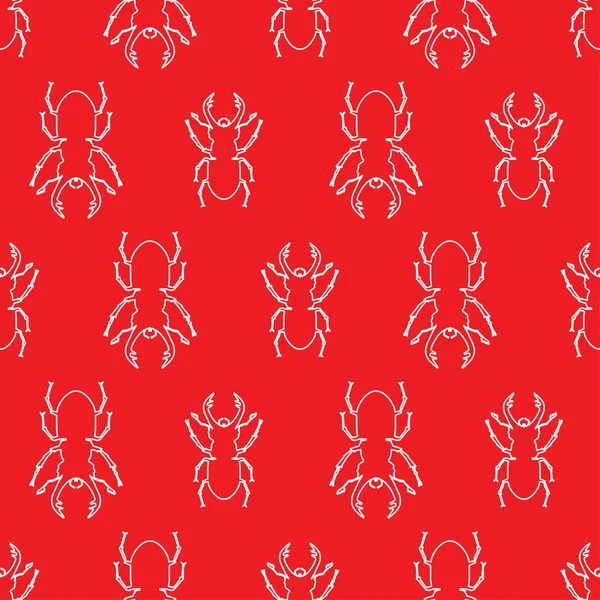 Red Seamless Pattern Stag Beetle Silhouette Vector Illustration — Stock Vector