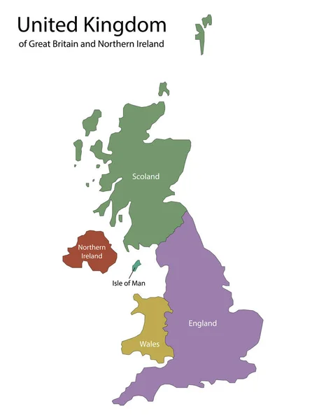 Mapa Zjednoczonego Królestwa Anglia Szkocja Walia Irlandia Północna Ilustracja Wektora — Wektor stockowy